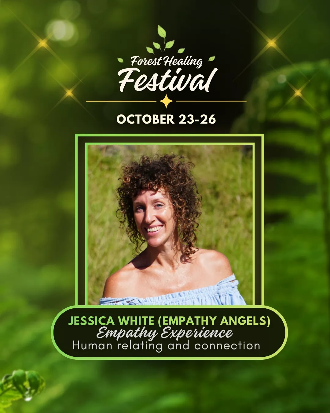 Picture of Empathy Angels Founder Jessica White, advertising Empathy Angels in person Empathy Experience workshop at Kerikeri's Forest Healing Festival